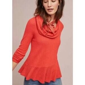 Anthropologie Maeve Womens Winterscape Cowl Neck Peplum Sweater XL Orange